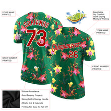 Загрузить изображение в средство просмотра галереи, Custom Kelly Green Red-White 3D Pattern Design Flowers Performance T-Shirt
