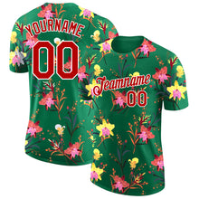 Загрузить изображение в средство просмотра галереи, Custom Kelly Green Red-White 3D Pattern Design Flowers Performance T-Shirt
