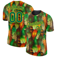 Загрузить изображение в средство просмотра галереи, Custom Black Kelly Green-Yellow Feathers 3D Pattern Design Feathers Performance T-Shirt
