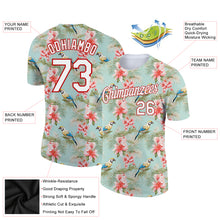 Charger l&#39;image dans la galerie, Custom Teal White-Red 3D Pattern Design Tropical Hawaii Flower With Bird Performance T-Shirt
