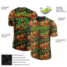 Charger l&#39;image dans la galerie, Custom Black Green-Yellow 3D Pattern Design Tropical Hawaii Plant With Bird Performance T-Shirt
