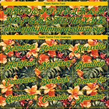 Laden Sie das Bild in den Galerie-Viewer, Custom Black Green-Yellow 3D Pattern Design Tropical Hawaii Plant With Bird Performance T-Shirt
