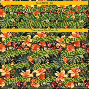 Custom Black Green-Yellow 3D Pattern Design Tropical Hawaii Plant With Bird Performance T-Shirt