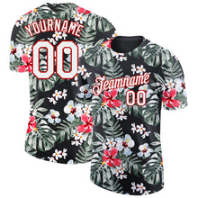 Загрузить изображение в средство просмотра галереи, Custom Black White-Red 3D Pattern Design Tropical Hawaii Plant Performance T-Shirt
