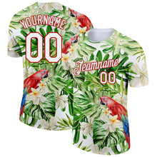 Laden Sie das Bild in den Galerie-Viewer, Custom White Red 3D Pattern Design Tropical Hawaii Plant With Bird Performance T-Shirt
