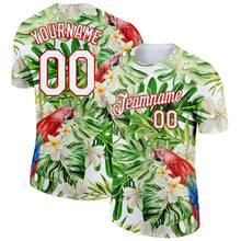 Загрузить изображение в средство просмотра галереи, Custom White Red 3D Pattern Design Tropical Hawaii Plant With Bird Performance T-Shirt
