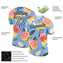 Laden Sie das Bild in den Galerie-Viewer, Custom Light Blue Black 3D Pattern Design Summer Holiday Ice Cream And Fruit Performance T-Shirt
