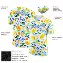 Load image into Gallery viewer, Custom White Blue 3D Pattern Design Summer Holiday Abstract Plant Performance T-Shirt
