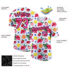 Load image into Gallery viewer, Custom White Pink-Black 3D Pattern Design Summer Holiday Fruit And Flower Performance T-Shirt
