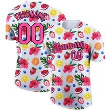 Load image into Gallery viewer, Custom White Pink-Black 3D Pattern Design Summer Holiday Fruit And Flower Performance T-Shirt
