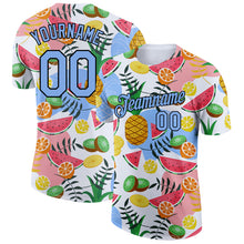 Загрузить изображение в средство просмотра галереи, Custom White Light Blue-Black 3D Pattern Design Summer Holiday Fruit Performance T-Shirt
