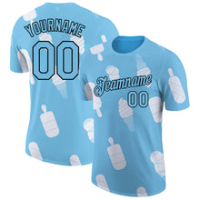 Загрузить изображение в средство просмотра галереи, Custom Sky Blue Black-White 3D Pattern Design Summer Holiday Ice Cream Performance T-Shirt
