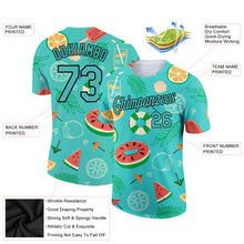 Загрузить изображение в средство просмотра галереи, Custom Aqua Black 3D Pattern Design Summer Holiday Fruit Performance T-Shirt
