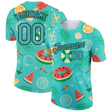 Загрузить изображение в средство просмотра галереи, Custom Aqua Black 3D Pattern Design Summer Holiday Fruit Performance T-Shirt
