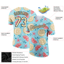 Загрузить изображение в средство просмотра галереи, Custom Sky Blue City Cream-Black 3D Pattern Design Summer Holiday Fruit And Flower Performance T-Shirt
