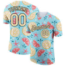 Загрузить изображение в средство просмотра галереи, Custom Sky Blue City Cream-Black 3D Pattern Design Summer Holiday Fruit And Flower Performance T-Shirt
