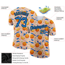 Charger l&#39;image dans la galerie, Custom Orange Blue-Black 3D Pattern Design Summer Holiday Fruit And Flower Performance T-Shirt
