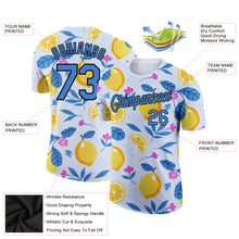 Charger l&#39;image dans la galerie, Custom White Blue-Black 3D Pattern Design Summer Holiday Fruit And Flower Performance T-Shirt
