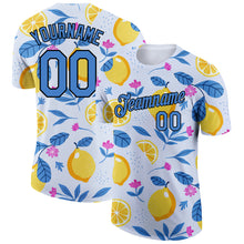 Load image into Gallery viewer, Custom White Blue-Black 3D Pattern Design Summer Holiday Fruit And Flower Performance T-Shirt
