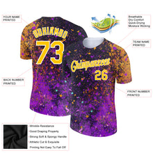 Загрузить изображение в средство просмотра галереи, Custom Black Yellow-Purple 3D Pattern Design Holi Festival Color Powder Performance T-Shirt
