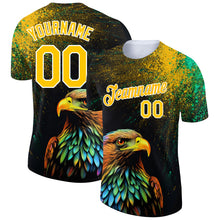 Загрузить изображение в средство просмотра галереи, Custom Black Yellow-White 3D Pattern Design Holi Festival Color Powder Performance T-Shirt
