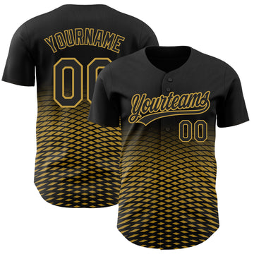 Custom Black Old Gold 3D Pattern Design Gradient Lines Authentic Baseball Jersey