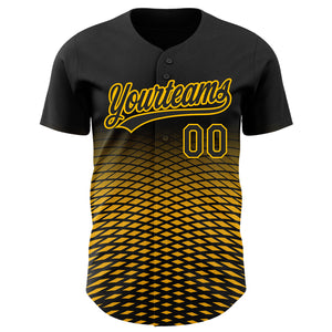 Custom Black Gold 3D Pattern Design Gradient Lines Authentic Baseball Jersey