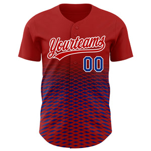 Custom Red Royal-White 3D Pattern Design Gradient Lines Authentic Baseball Jersey