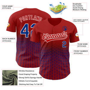 Custom Red Royal-White 3D Pattern Design Gradient Lines Authentic Baseball Jersey