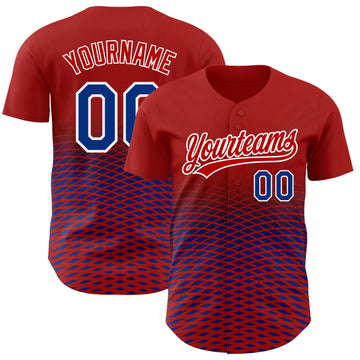 Custom Red Royal-White 3D Pattern Design Gradient Lines Authentic Baseball Jersey