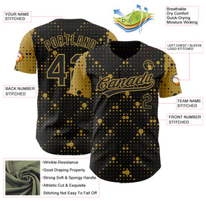 Custom Black Old Gold 3D Pattern Design Geometric Halftone Dots Authentic Baseball Jersey