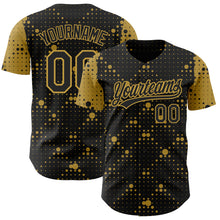 Load image into Gallery viewer, Custom Black Old Gold 3D Pattern Design Geometric Halftone Dots Authentic Baseball Jersey
