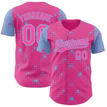 Custom Pink Light Blue 3D Pattern Design Geometric Halftone Dots Authentic Baseball Jersey