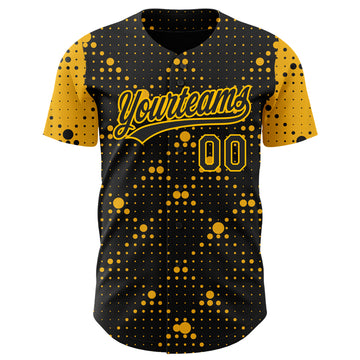 Custom Black Gold 3D Pattern Design Geometric Halftone Dots Authentic Baseball Jersey