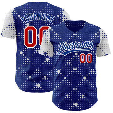 Custom Royal Red-White 3D Pattern Design Geometric Halftone Dots Authentic Baseball Jersey