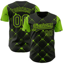 Load image into Gallery viewer, Custom Black Neon Green 3D Pattern Design Geometric Halftone Dots Authentic Baseball Jersey
