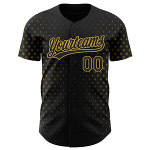 Custom Black Old Gold 3D Pattern Design Geometric Stars Authentic Baseball Jersey