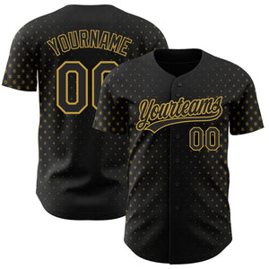 Custom Black Old Gold 3D Pattern Design Geometric Stars Authentic Baseball Jersey