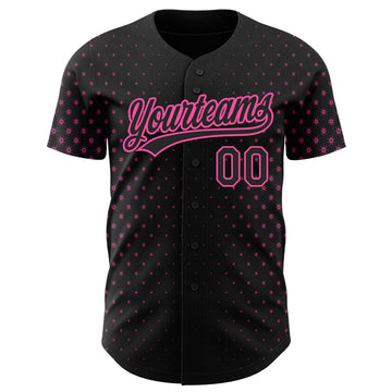 Custom Black Pink 3D Pattern Design Geometric Stars Authentic Baseball Jersey