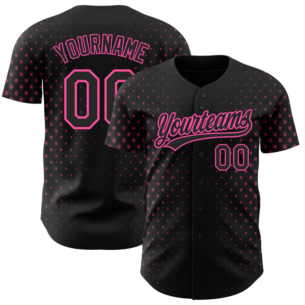 Custom Black Pink 3D Pattern Design Geometric Stars Authentic Baseball Jersey