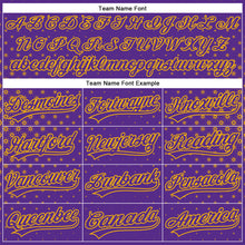 Load image into Gallery viewer, Custom Purple Gold 3D Pattern Design Geometric Stars Authentic Baseball Jersey
