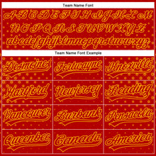 Laden Sie das Bild in den Galerie-Viewer, Custom Red Gold 3D Pattern Design Geometric Stars Authentic Baseball Jersey
