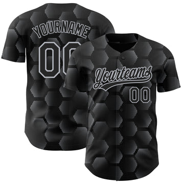 Custom Black Gray 3D Pattern Design Halftone Geometric Shapes Authentic Baseball Jersey