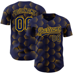 Custom Navy Gold 3D Pattern Design Halftone Geometric Shapes Authentic Baseball Jersey