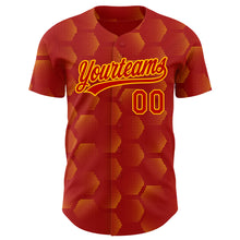 Load image into Gallery viewer, Custom Red Gold 3D Pattern Design Halftone Geometric Shapes Authentic Baseball Jersey
