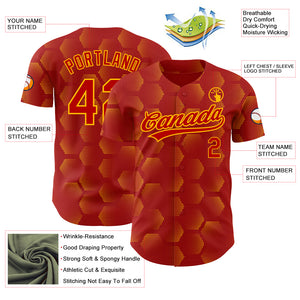 Custom Red Gold 3D Pattern Design Halftone Geometric Shapes Authentic Baseball Jersey