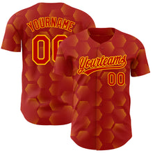 Load image into Gallery viewer, Custom Red Gold 3D Pattern Design Halftone Geometric Shapes Authentic Baseball Jersey
