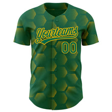 Load image into Gallery viewer, Custom Kelly Green Gold 3D Pattern Design Halftone Geometric Shapes Authentic Baseball Jersey
