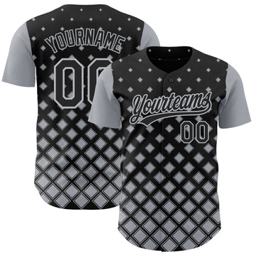 Custom Black Gray 3D Pattern Design Geometric Shapes Authentic Baseball Jersey