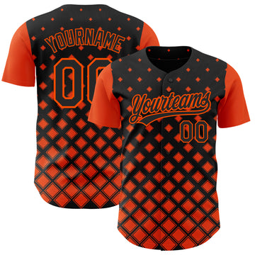 Custom Black Orange 3D Pattern Design Geometric Shapes Authentic Baseball Jersey